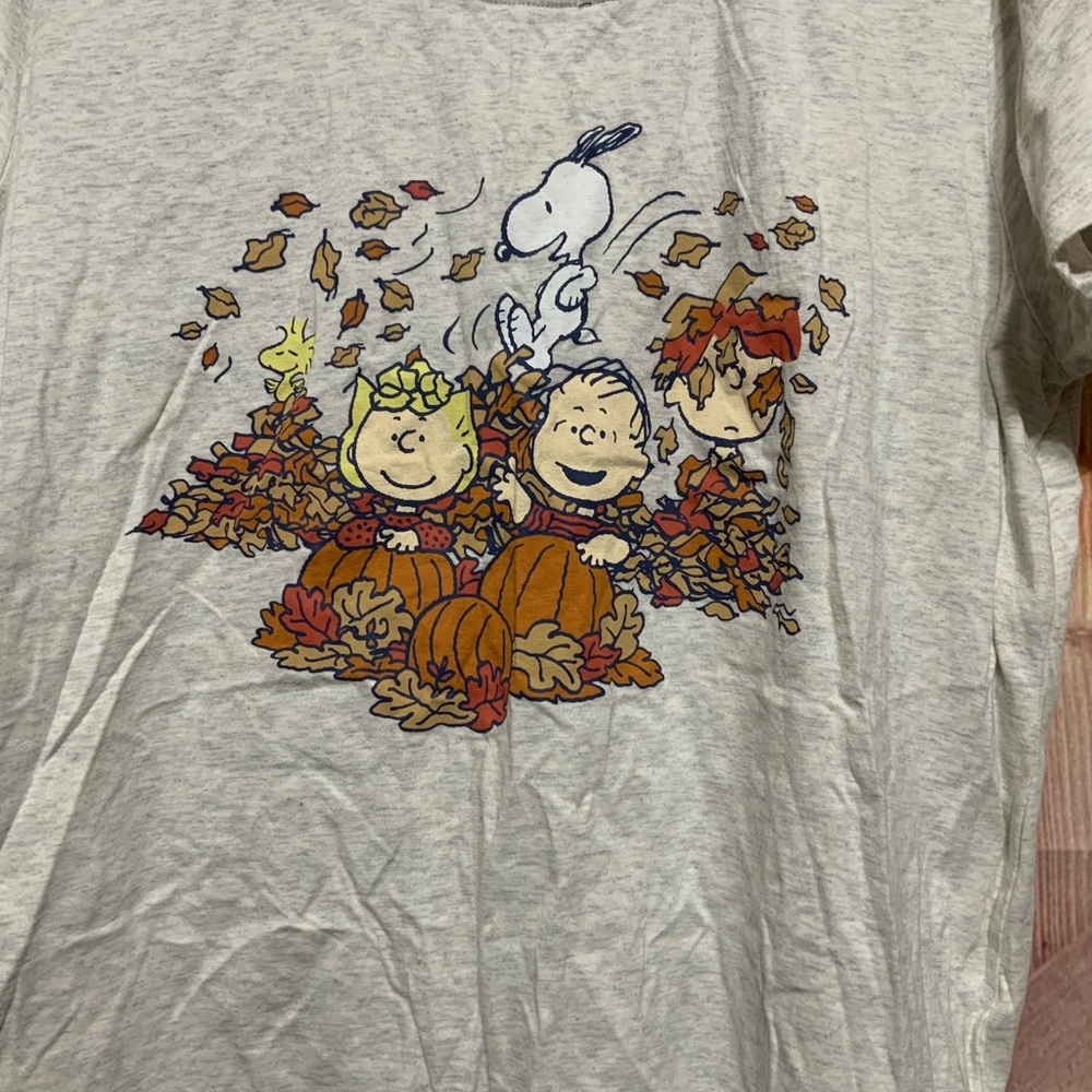 Peanuts gang, Snoopy in fall.  Laura Conrad T-shirt gently worn. Cute nice shape - Picture 2 of 4